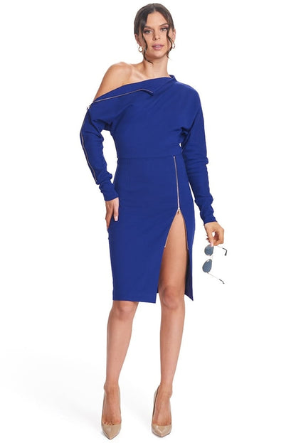 Josefa Convertible Midi - Royal Blue Versatile Dress with Gold Zippers