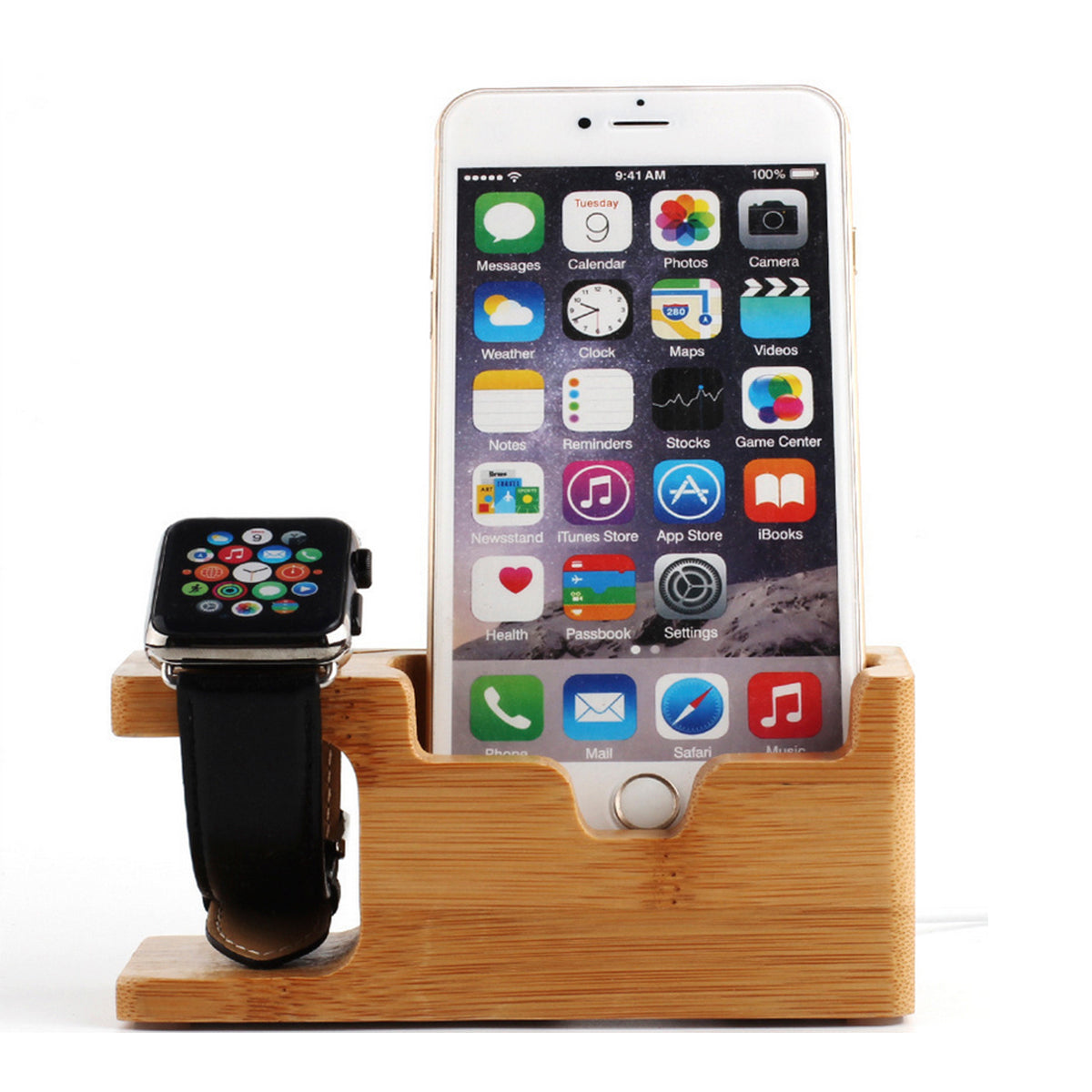 2 in 1 Bamboo Wood Charging Station Stand 3 USB for iPhone &amp;