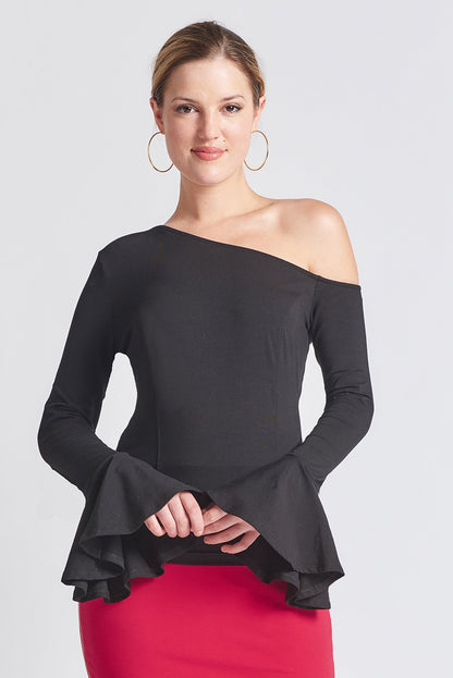 Tova Top - Asymmetric bell sleeve top