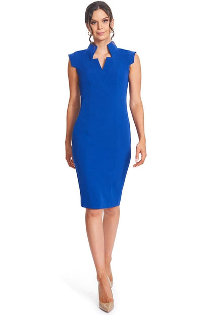 Point De Vu Dress - Cobalt Blue Sleeveless Notch Neck Midi Sheath