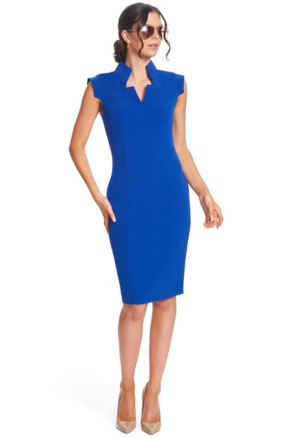 Point De Vu Dress - Cobalt Blue Sleeveless Notch Neck Midi Sheath