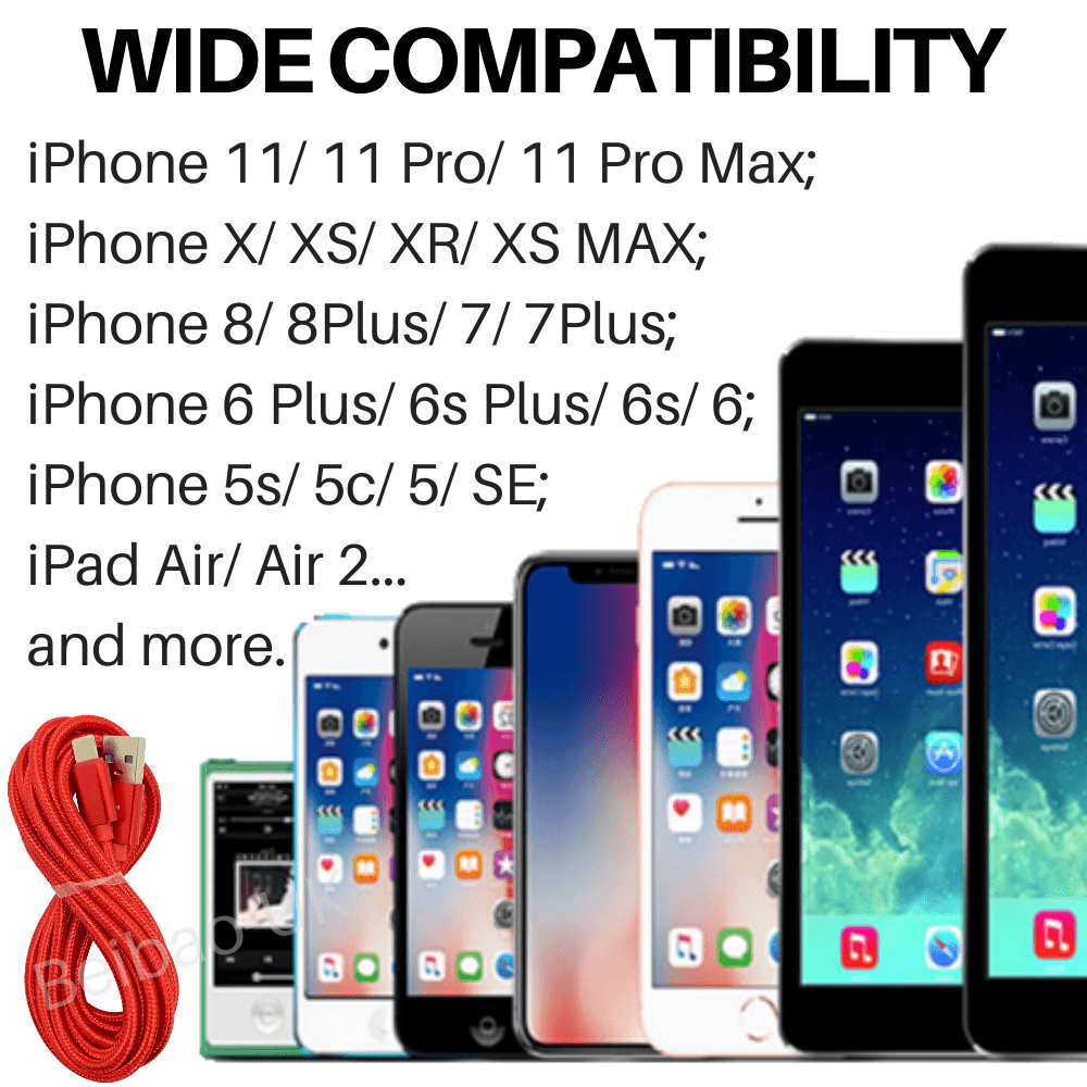 PBG 5-Port LED Wall Charger &amp; 4 XL 10FT iPhone Charging Cables