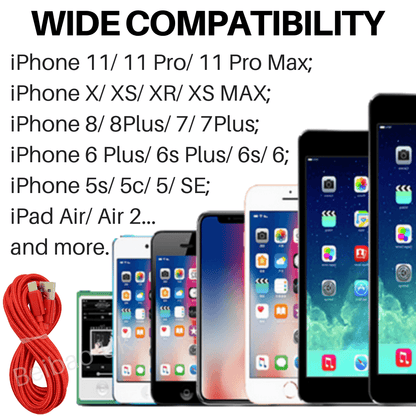 PBG 5-Port LED Wall Charger &amp; 4 XL 10FT iPhone Charging Cables