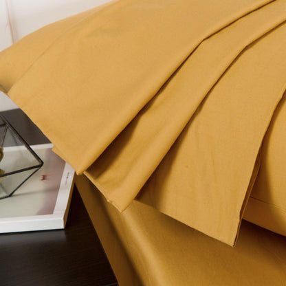 DaDa Bedding Honey Yellow Poplin Cotton Fitted Sheet w/ Pillow Cases