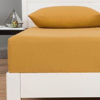 DaDa Bedding Honey Yellow Poplin Cotton Fitted Sheet w/ Pillow Cases