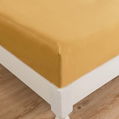 DaDa Bedding Honey Yellow Poplin Cotton Fitted Sheet w/ Pillow Cases