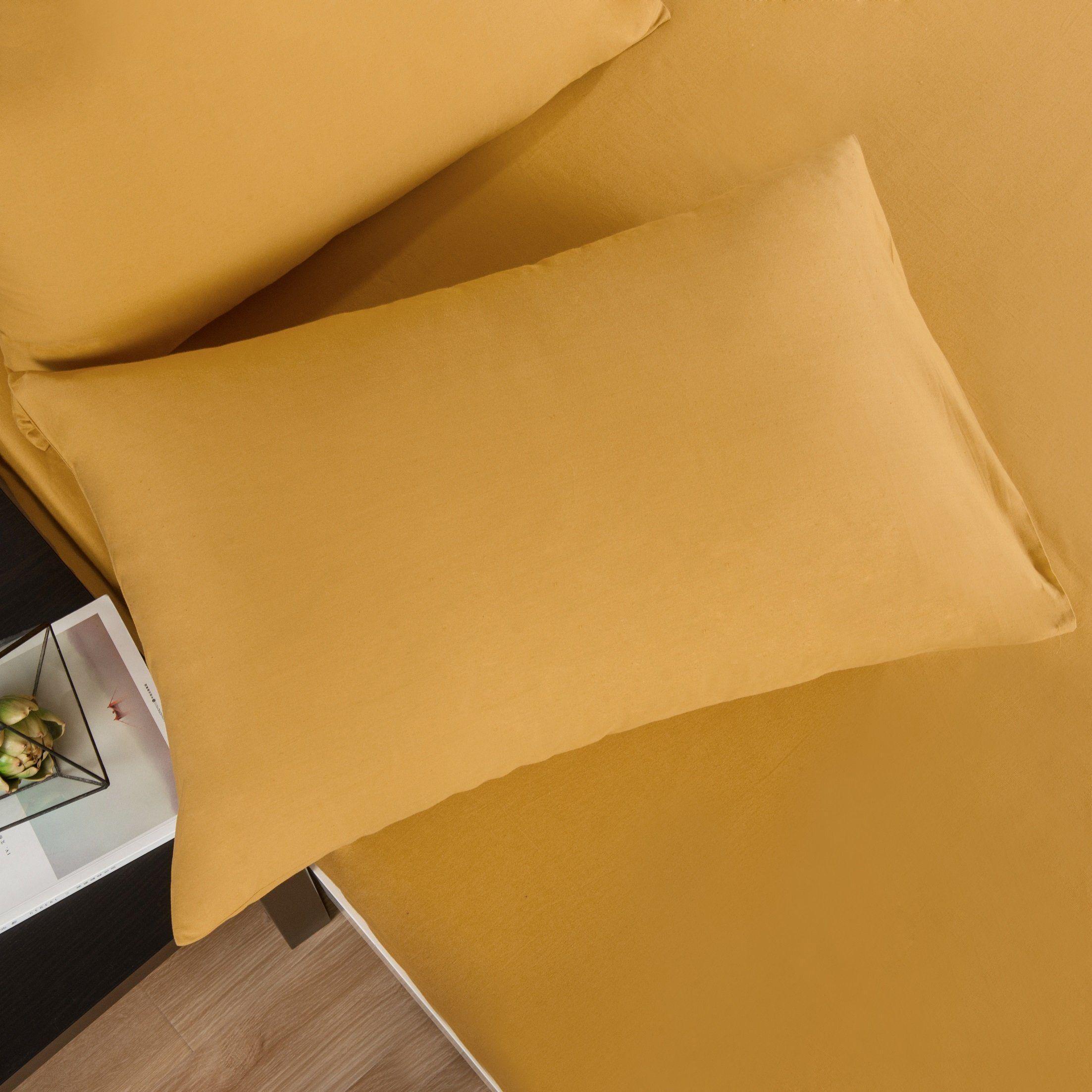 DaDa Bedding Honey Yellow Poplin Cotton Fitted Sheet w/ Pillow Cases