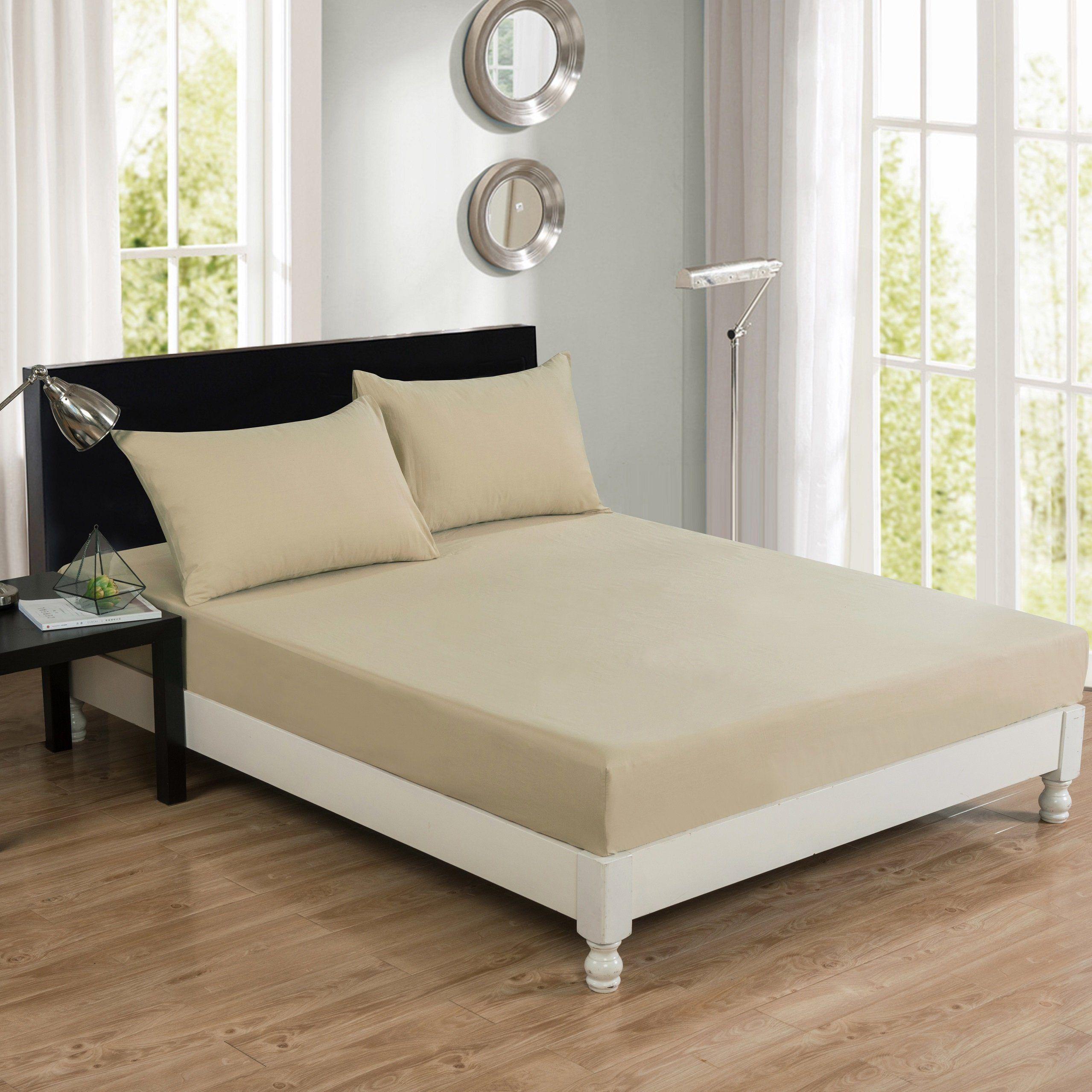 DaDa Bedding Luxury Soft Cotton Beige Fitted Bed Sheet &amp; Pillow Cases