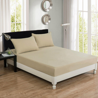 DaDa Bedding Luxury Soft Cotton Beige Fitted Bed Sheet &amp; Pillow Cases