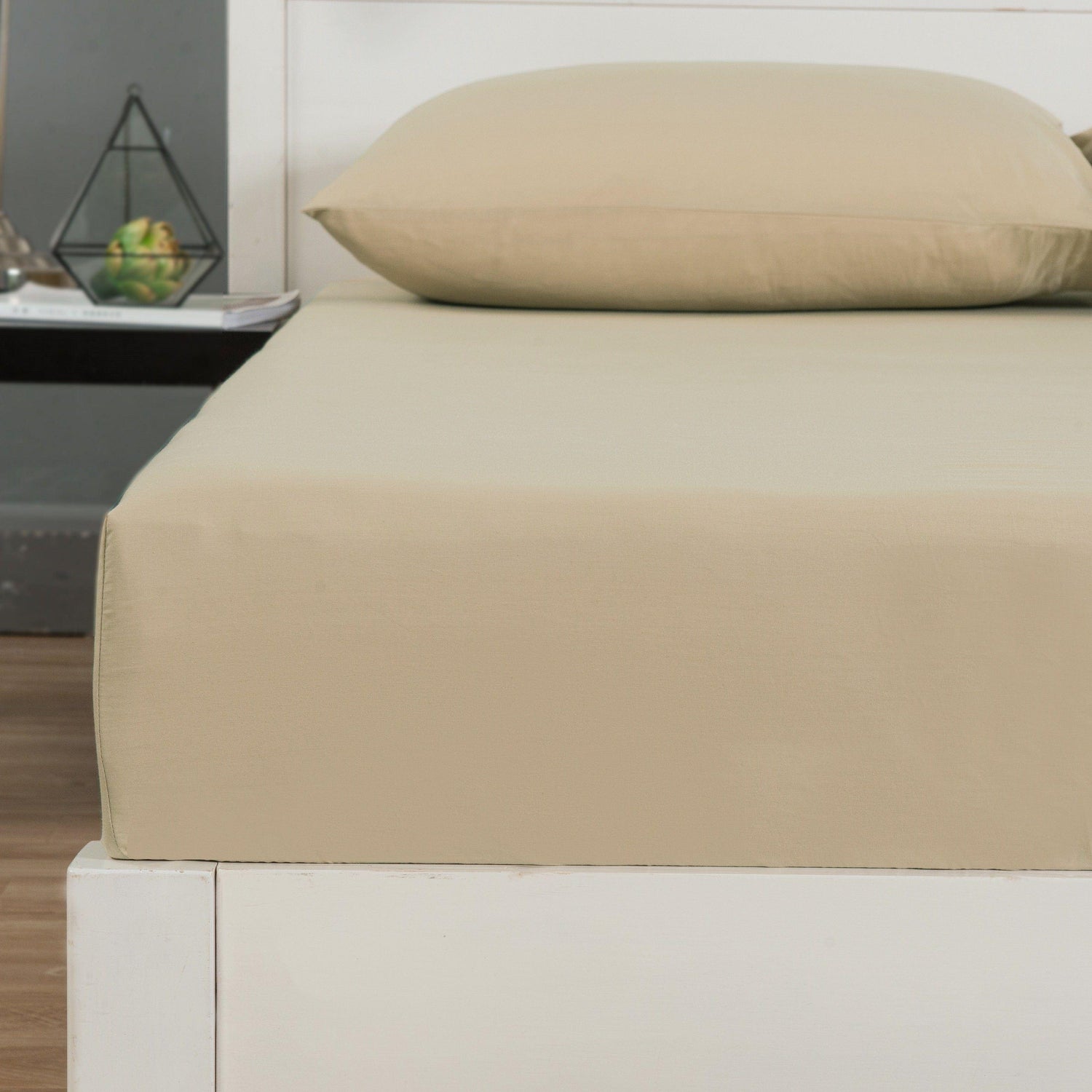 DaDa Bedding Luxury Soft Cotton Beige Fitted Bed Sheet &amp; Pillow Cases