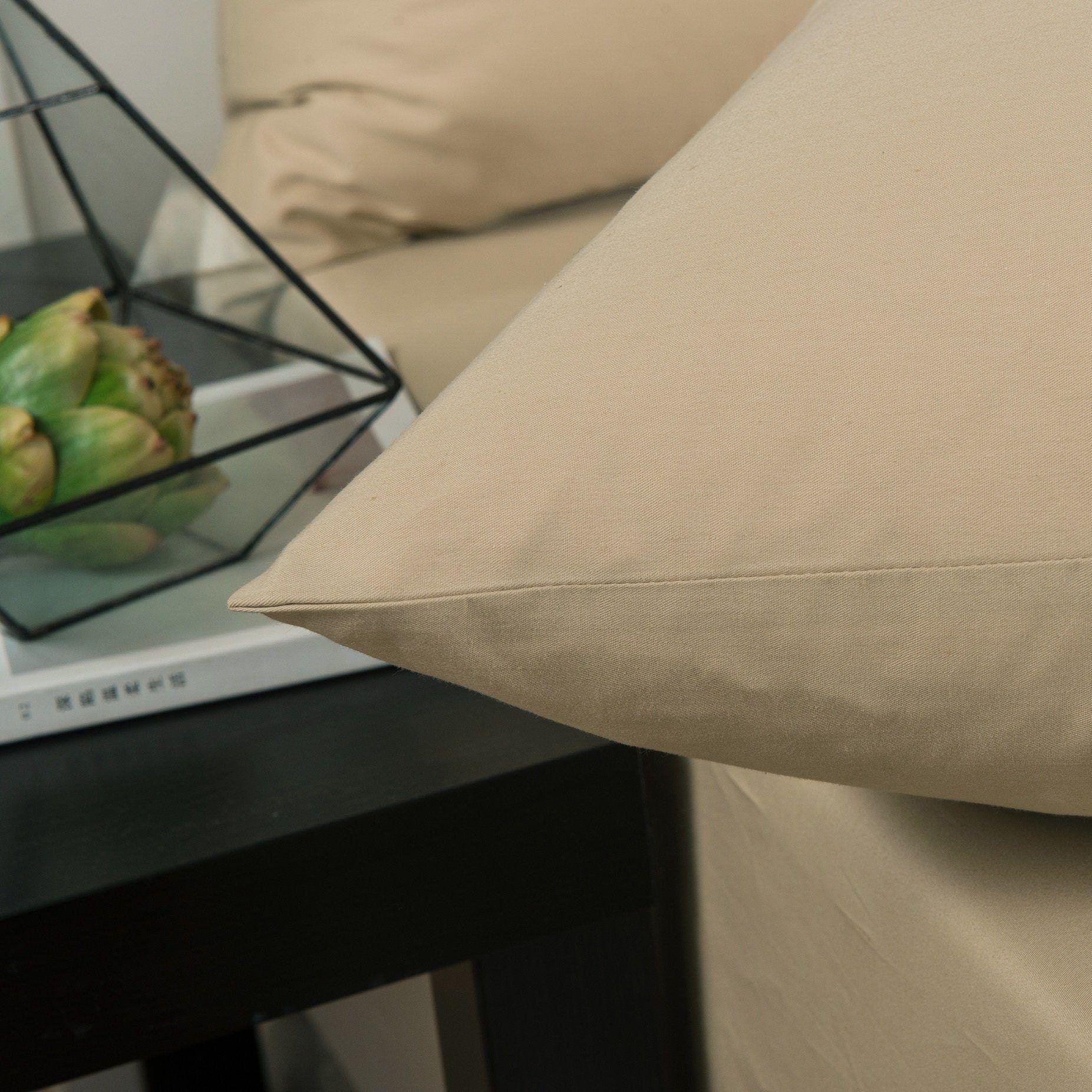 DaDa Bedding Luxury Soft Cotton Beige Fitted Bed Sheet &amp; Pillow Cases