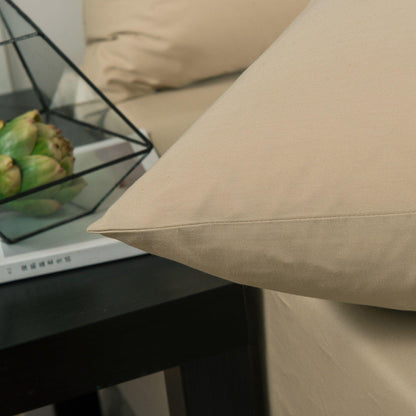 DaDa Bedding Luxury Soft Cotton Beige Fitted Bed Sheet &amp; Pillow Cases