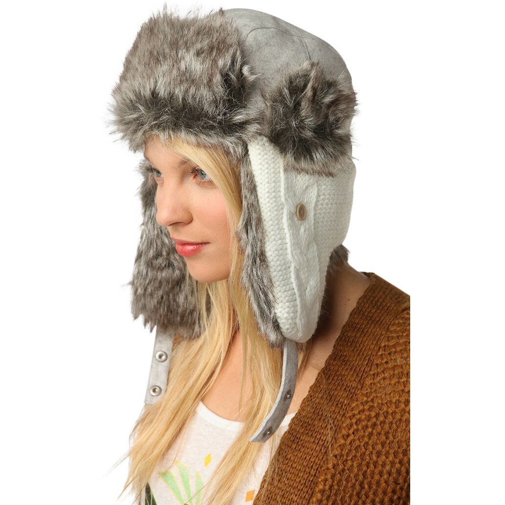 Urban Outfitters Wool &amp; Faux Fur Knit Winter Trapper Aviator Hat -